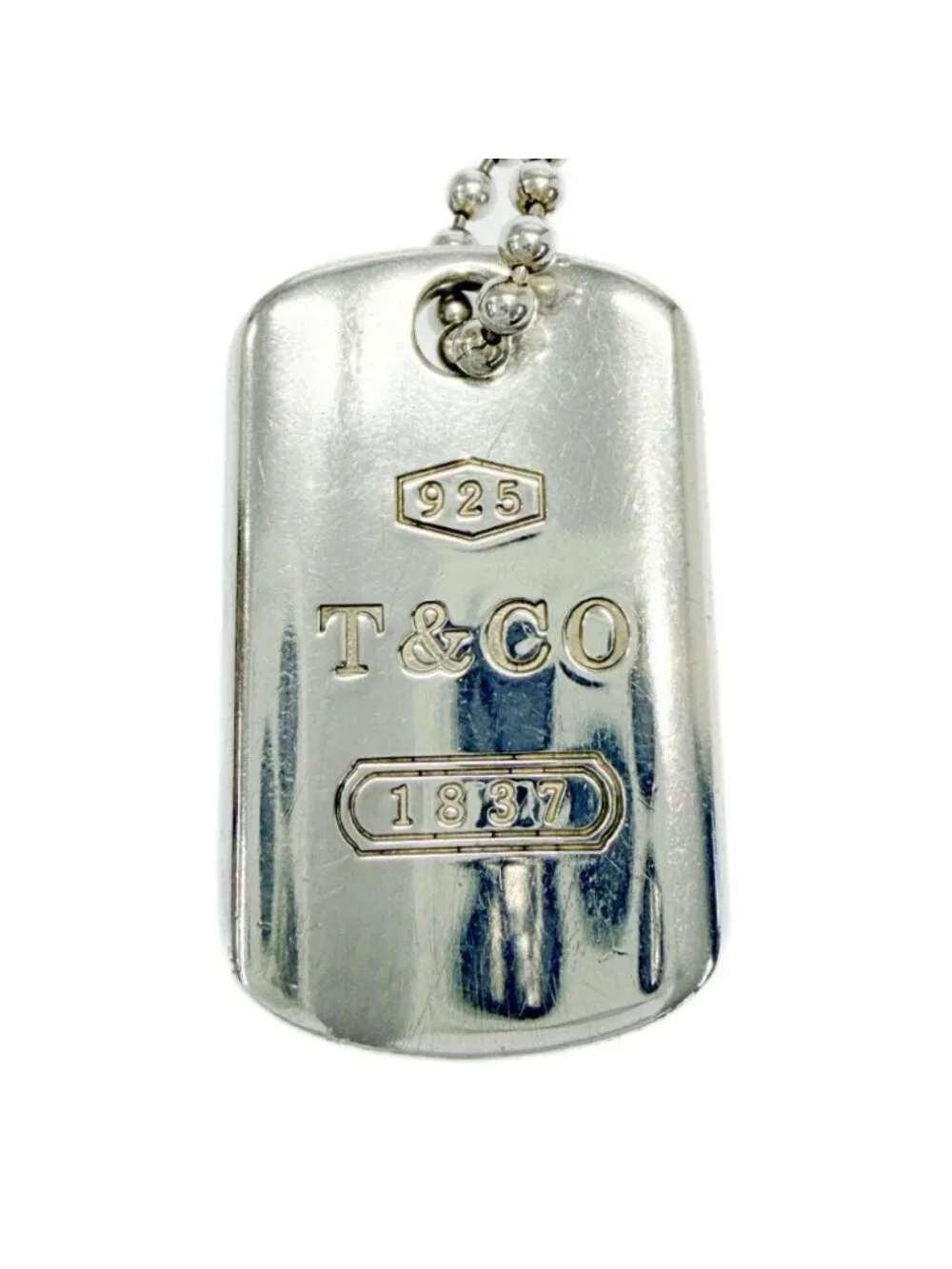 Tiffany & Co Silver 1837 Dog Tag Ball Chain Necklace